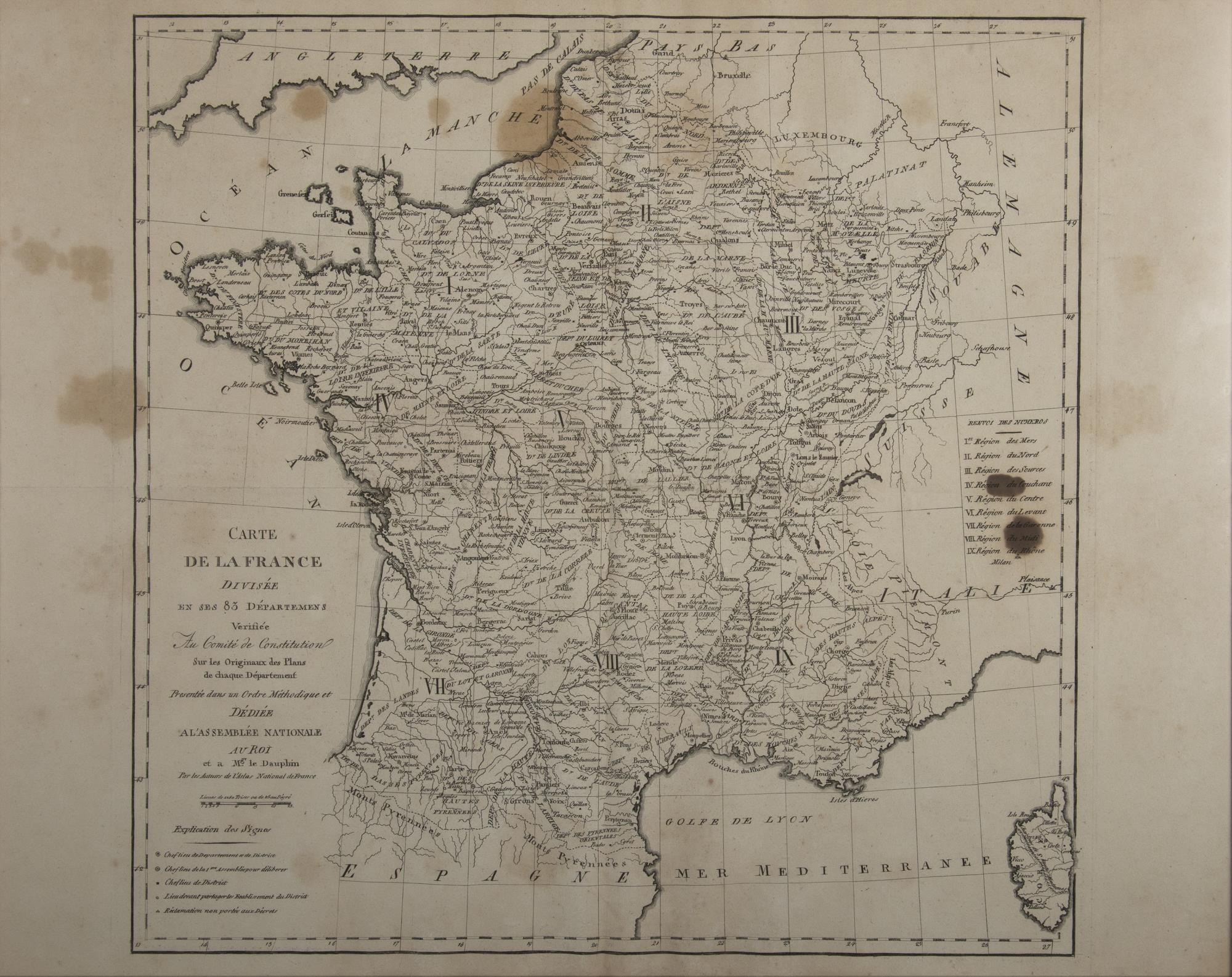 carte géographique de La France divisée en ses 83 départements vérifiée au...
